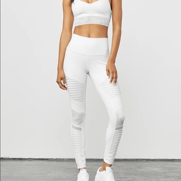 ALO High-Waist Moto yoga Leggings/ White XS - Picture 1 of 8